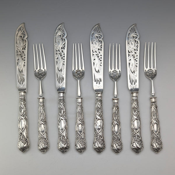 1840 年英國古董純銀手柄魚餐具 4 對 William Sansom